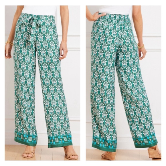 Talbots Pants - Talbots Bohemian Womens Damask Bouquet Wide Leg Pants XL  Beachy Festival Hippie
